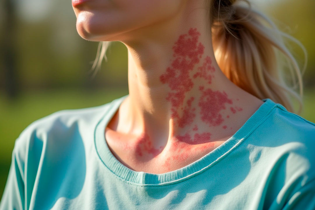 Persona con Psoriasis en el cuello